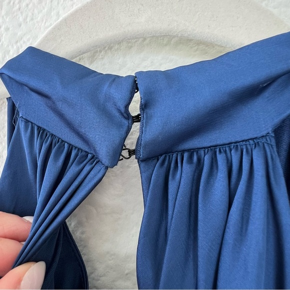 Mac Duggal Ruffle Tiered Soft Tie Halter Neck Gown in Sapphire Blue - Picture 9 of 12